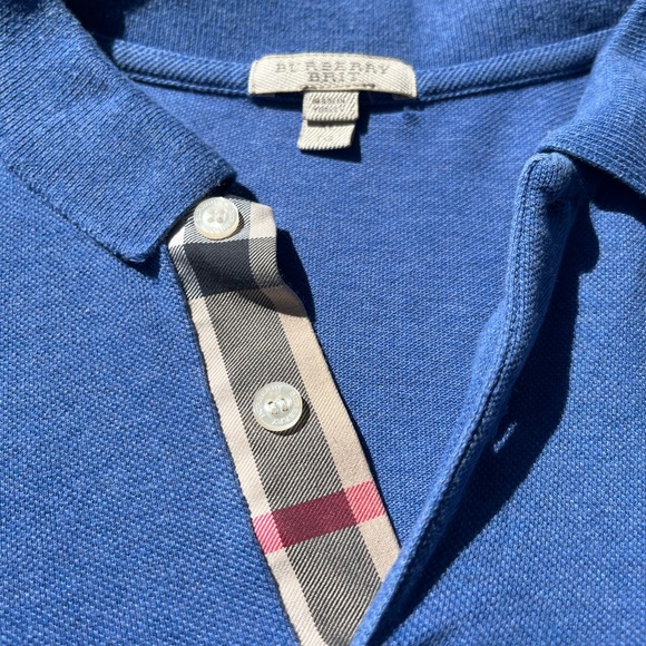 Burberry Men's Blue Polo with Embroidered Chest Logo and Collar Detail - Size XL - Picture 2 of 5